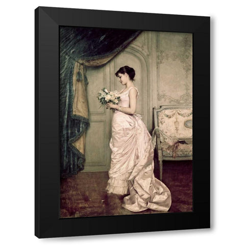 You Are My Valentine, Love Letter With Roses Black Modern Wood Framed Art Print by Toulmouche, Auguste