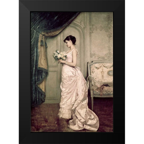 You Are My Valentine, Love Letter With Roses Black Modern Wood Framed Art Print by Toulmouche, Auguste