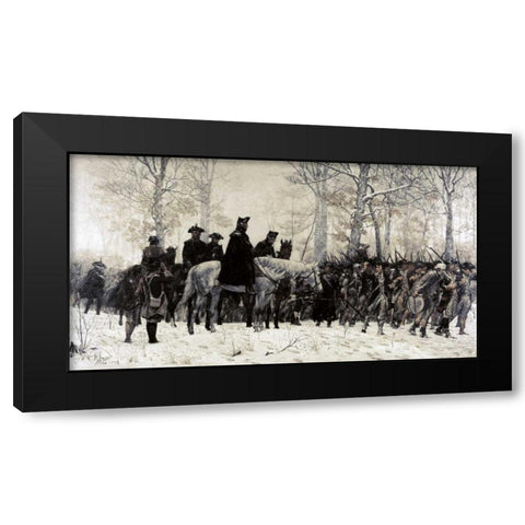 Washington Reviewing His Troops at Valley Forge, 1883 Black Modern Wood Framed Art Print with Double Matting by Trego, William T.