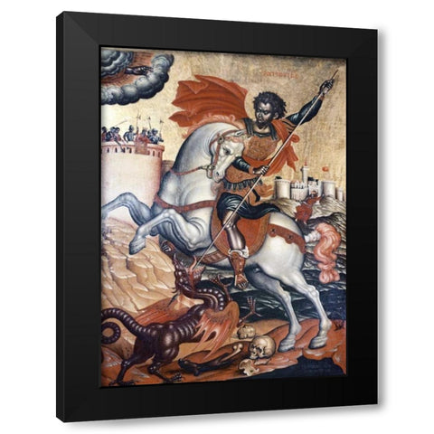 St. George Slaying The Dragon Black Modern Wood Framed Art Print with Double Matting by Tzanes