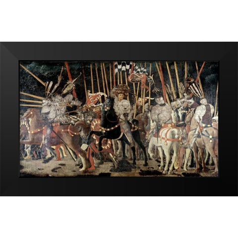 Battle of San Romano: The Counter Attack of Michelotto Da Contignola Black Modern Wood Framed Art Print by Uccello, Paolo