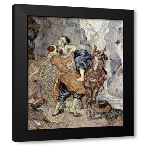 The Good Samaritan - After Delacroix Black Modern Wood Framed Art Print with Double Matting by Van Gogh, Vincent