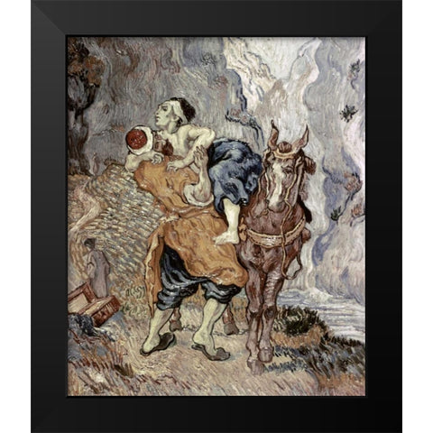 The Good Samaritan - After Delacroix Black Modern Wood Framed Art Print by Van Gogh, Vincent