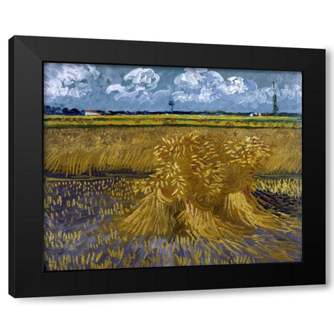 Wheat Field with Sheaves Black Modern Wood Framed Art Print by Van Gogh, Vincent
