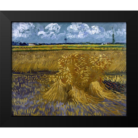Wheat Field with Sheaves Black Modern Wood Framed Art Print by Van Gogh, Vincent