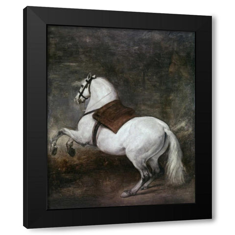 A White Horse Black Modern Wood Framed Art Print with Double Matting by Velazquez, Diego