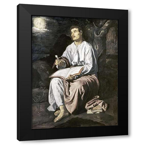 St. John On The Island of Patmos Black Modern Wood Framed Art Print by Velazquez, Diego