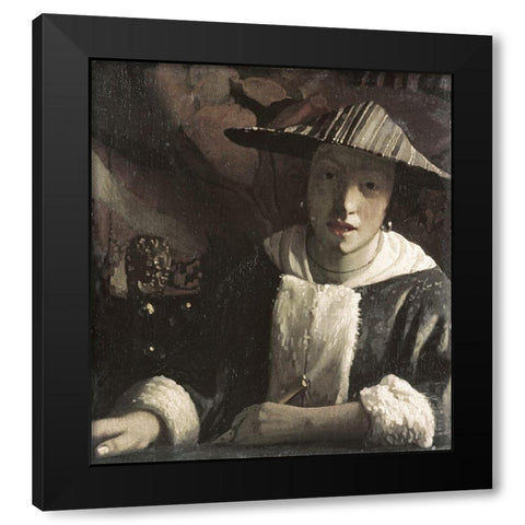 Girl with a Flute Black Modern Wood Framed Art Print by Vermeer, Johannes