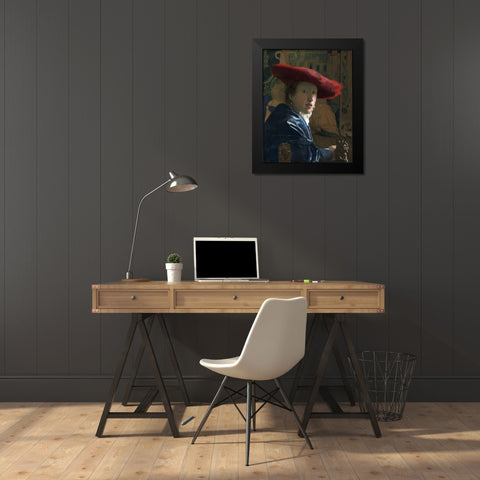 Girl with a Red Hat Black Modern Wood Framed Art Print by Vermeer, Johannes