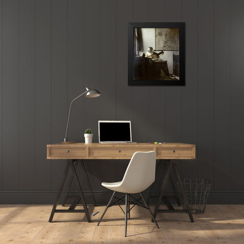 The Lute Player Black Modern Wood Framed Art Print by Vermeer, Johannes