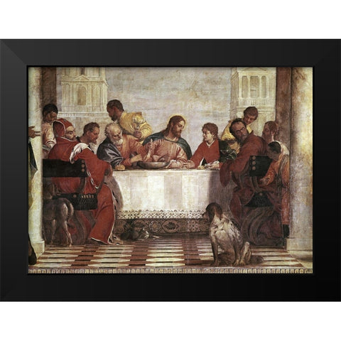 Dinner In The House of Levi - Detail Black Modern Wood Framed Art Print by Veronese, Paolo