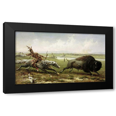Buffalo Hunt Black Modern Wood Framed Art Print with Double Matting by Walker, Frederick