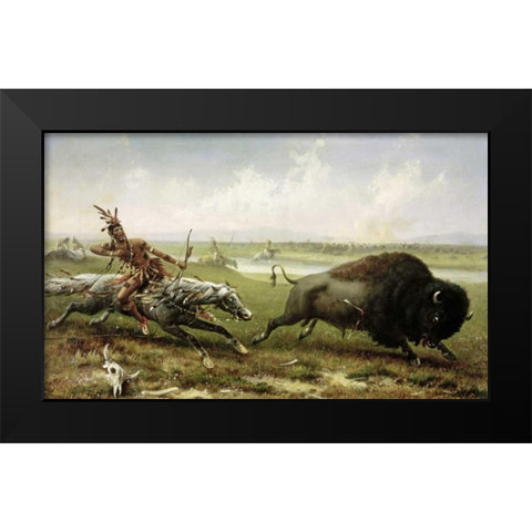 Buffalo Hunt Black Modern Wood Framed Art Print by Walker, Frederick