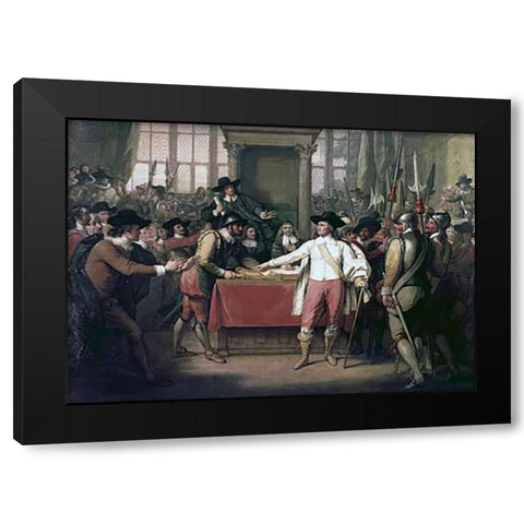 Cromwell Dissolving The Long Parliament Black Modern Wood Framed Art Print with Double Matting by West, Benjamin