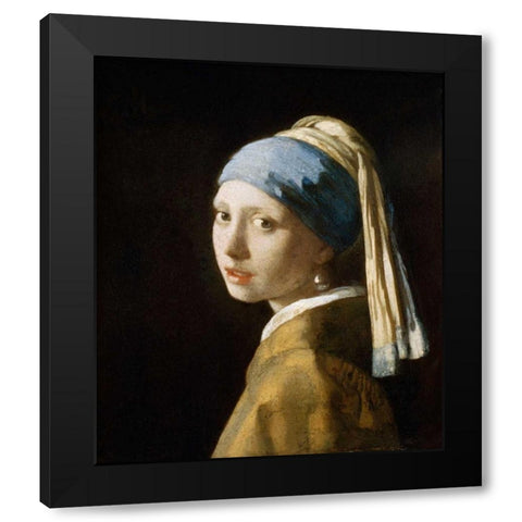 Girl with the Pearl Earring Black Modern Wood Framed Art Print by Vermeer, Johannes