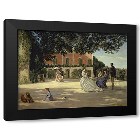 Family Reunion on the Terrace Black Modern Wood Framed Art Print by Bazille, Frederic