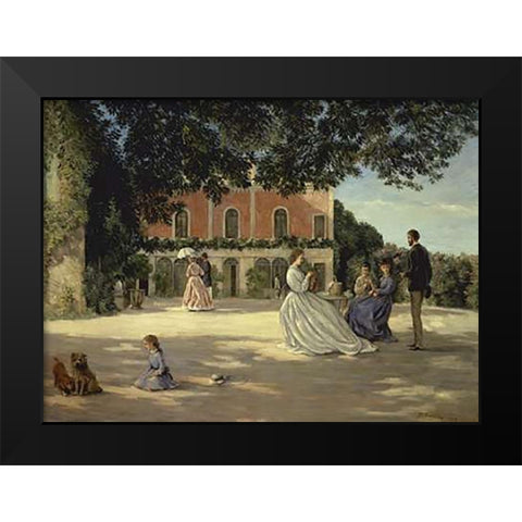 Family Reunion on the Terrace Black Modern Wood Framed Art Print by Bazille, Frederic