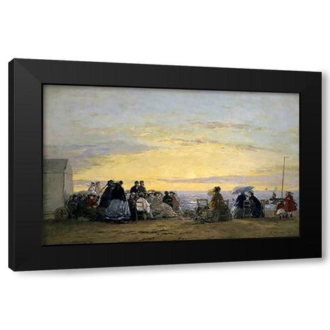 On the Beach, Sunset Black Modern Wood Framed Art Print with Double Matting by Boudin, Eugene