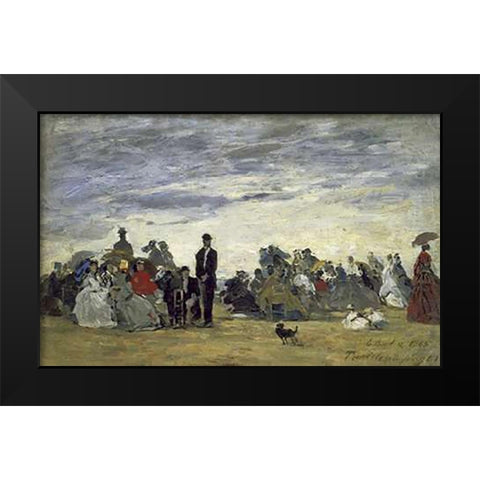 The Beach at Trouville Black Modern Wood Framed Art Print by Boudin, Eugene
