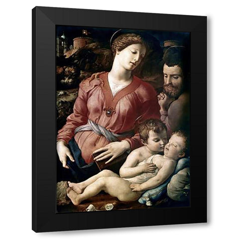 The Family Black Modern Wood Framed Art Print with Double Matting by Bronzino, Agnolo