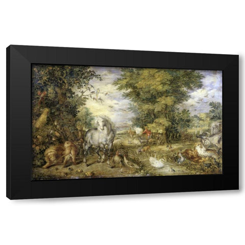 The Animals Approaching the Ark Black Modern Wood Framed Art Print with Double Matting by Jan Brueghel the Elder