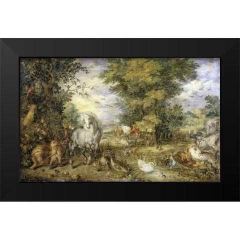 The Animals Approaching the Ark Black Modern Wood Framed Art Print by Jan Brueghel the Elder