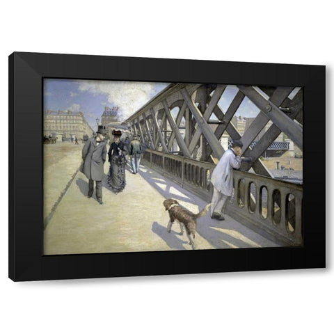 The Bridge of Europe Black Modern Wood Framed Art Print with Double Matting by Caillebotte, Gustave