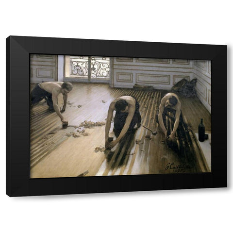 The Floor Scrapers Black Modern Wood Framed Art Print by Caillebotte, Gustave