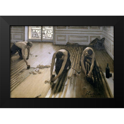 The Floor Scrapers Black Modern Wood Framed Art Print by Caillebotte, Gustave