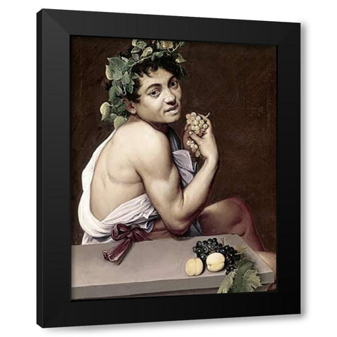 Sick Bacchus Black Modern Wood Framed Art Print with Double Matting by Caravaggio