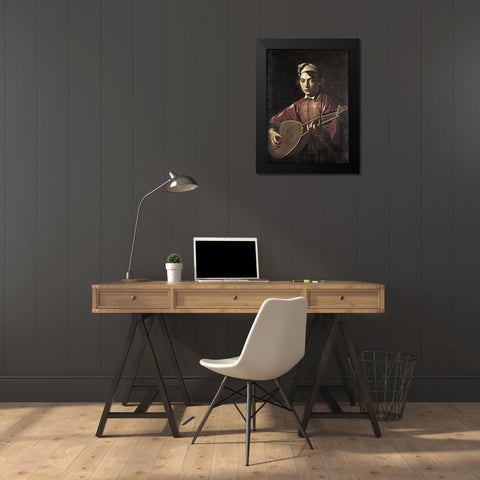 The Lute Player Black Modern Wood Framed Art Print by Caravaggio