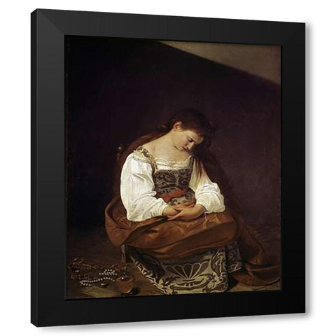 The Repentant Magdalene Black Modern Wood Framed Art Print with Double Matting by Caravaggio