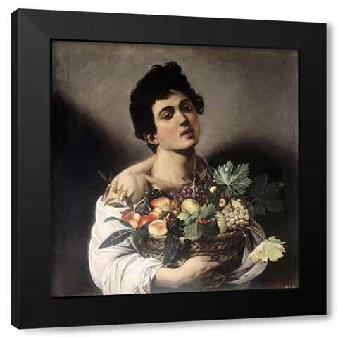 Young Boy with Basketful of Fruit Black Modern Wood Framed Art Print with Double Matting by Caravaggio