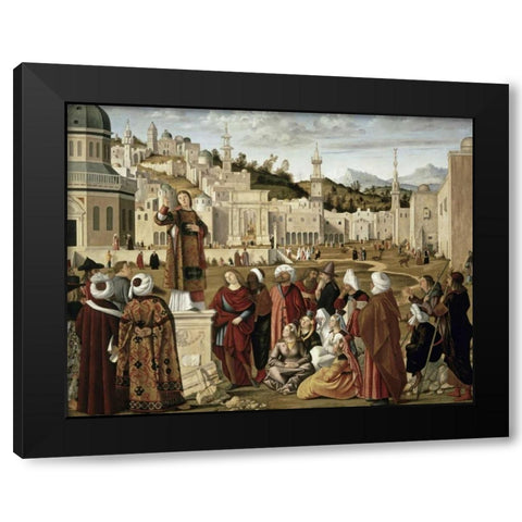 St. Stephen Preaching at Jerusalem Black Modern Wood Framed Art Print with Double Matting by Carpaccio, Vittore