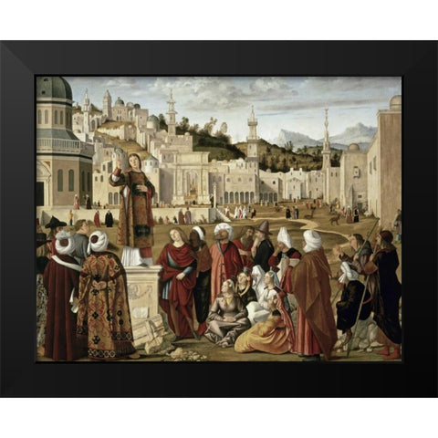 St. Stephen Preaching at Jerusalem Black Modern Wood Framed Art Print by Carpaccio, Vittore