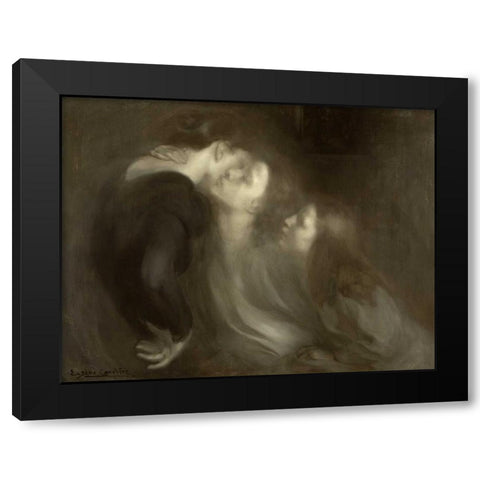Mothers Kiss Black Modern Wood Framed Art Print with Double Matting by Carriere, Eugene
