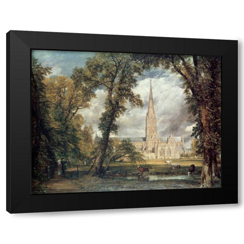 Salisbury Cathedral Black Modern Wood Framed Art Print with Double Matting by Constable, John