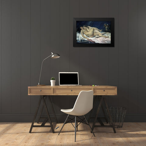 Sleep Black Modern Wood Framed Art Print by Courbet, Gustave