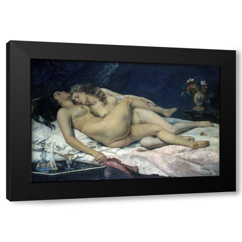 Sleep Black Modern Wood Framed Art Print with Double Matting by Courbet, Gustave