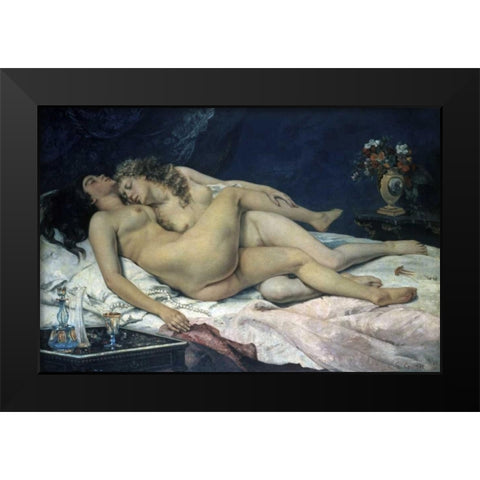 Sleep Black Modern Wood Framed Art Print by Courbet, Gustave