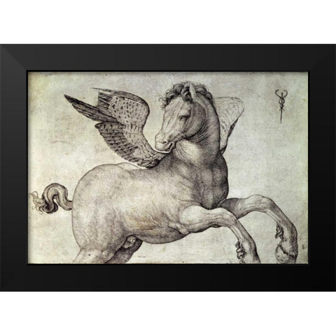 Pegasus Black Modern Wood Framed Art Print by De Barbari, Jacopo