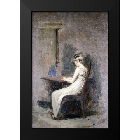 Woman Reading Black Modern Wood Framed Art Print by Eakins, Thomas