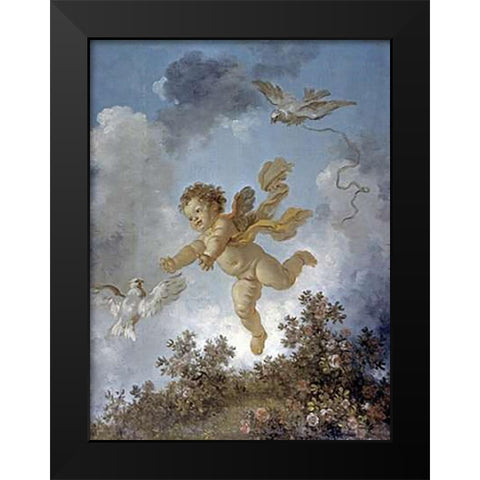 Love Reaching for a Dove Black Modern Wood Framed Art Print by Fragonard, Jean Honore