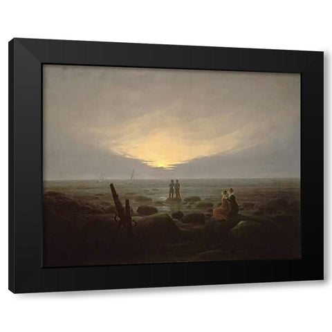 Moonrise Over the Sea Black Modern Wood Framed Art Print by Friedrich, Caspar David