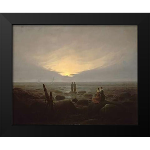 Moonrise Over the Sea Black Modern Wood Framed Art Print by Friedrich, Caspar David