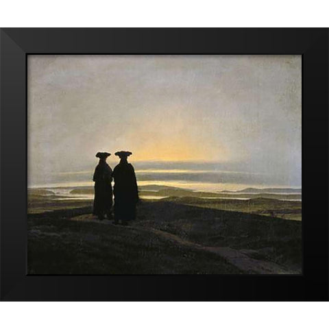 Sunset (Brothers) Black Modern Wood Framed Art Print by Friedrich, Caspar David