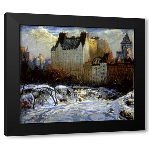 A View of the Plaza from Central Park Black Modern Wood Framed Art Print with Double Matting by Goodwin, Arthur Clifton