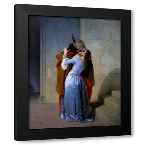 The Kiss Black Modern Wood Framed Art Print with Double Matting by Hayez, Francesco