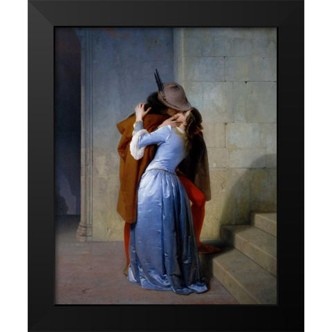 The Kiss Black Modern Wood Framed Art Print by Hayez, Francesco