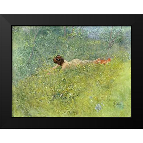 On The Grass Black Modern Wood Framed Art Print by Larsson, Carl